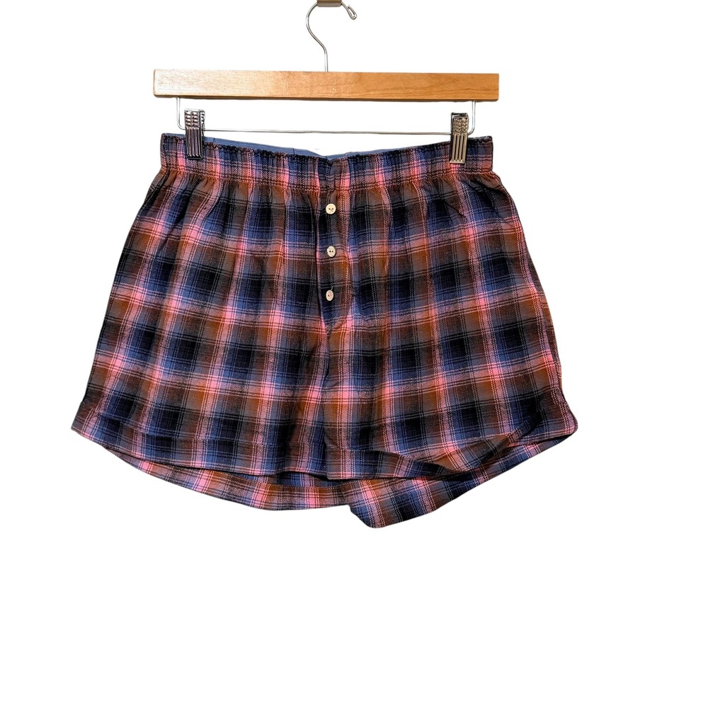 Intimately Free People Plaid Flannel Sleep Shorts Pink Blue Button Fly small P